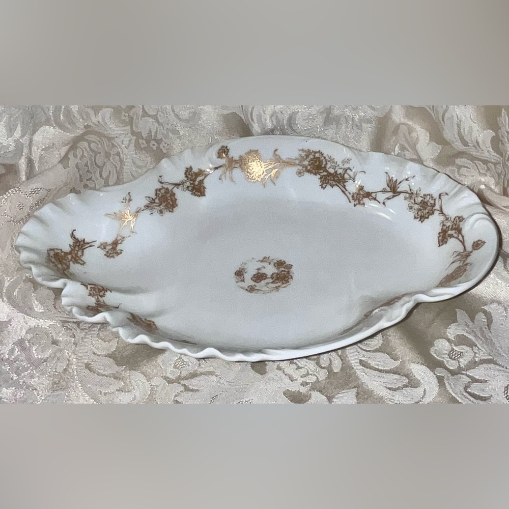 Antique Haviland Limoges Gold Floral Underplate Tray H&Co France Gilded 12x9"